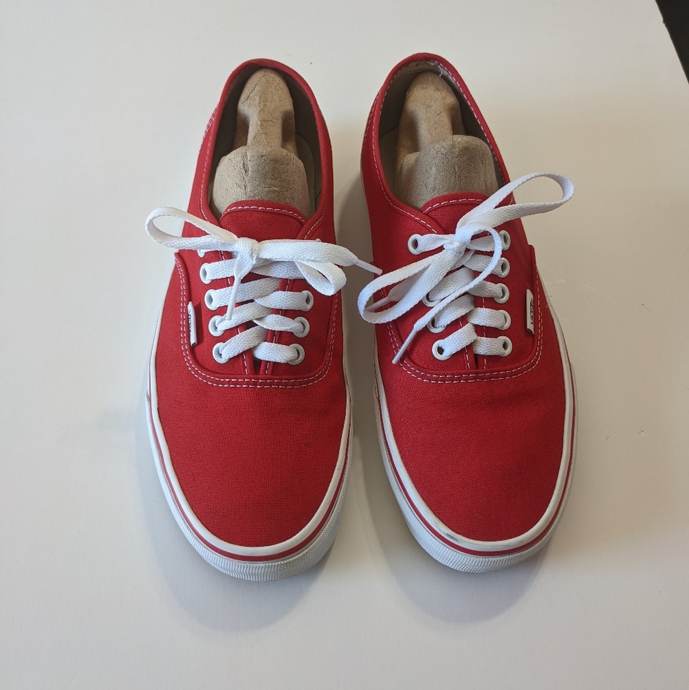 Vans Authentic Low Top Red Skate Sneakers Size Men 9 Women 10.5